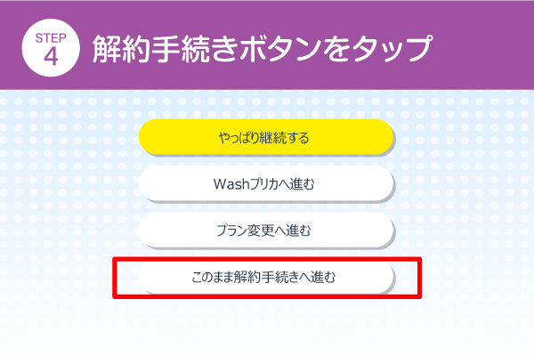 解約手続きボタンをタップ